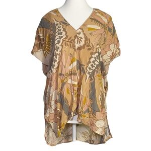 Karlie Floral V-Neck Tunic - Tan and Yellow
